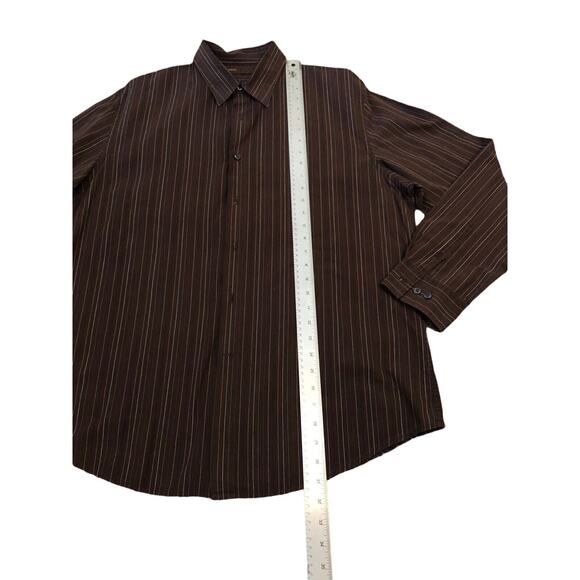 Perry Ellis Men's Dress Shirt Size XL Brown Striped-Button Up 100% Cotton - Picture 4 of 5